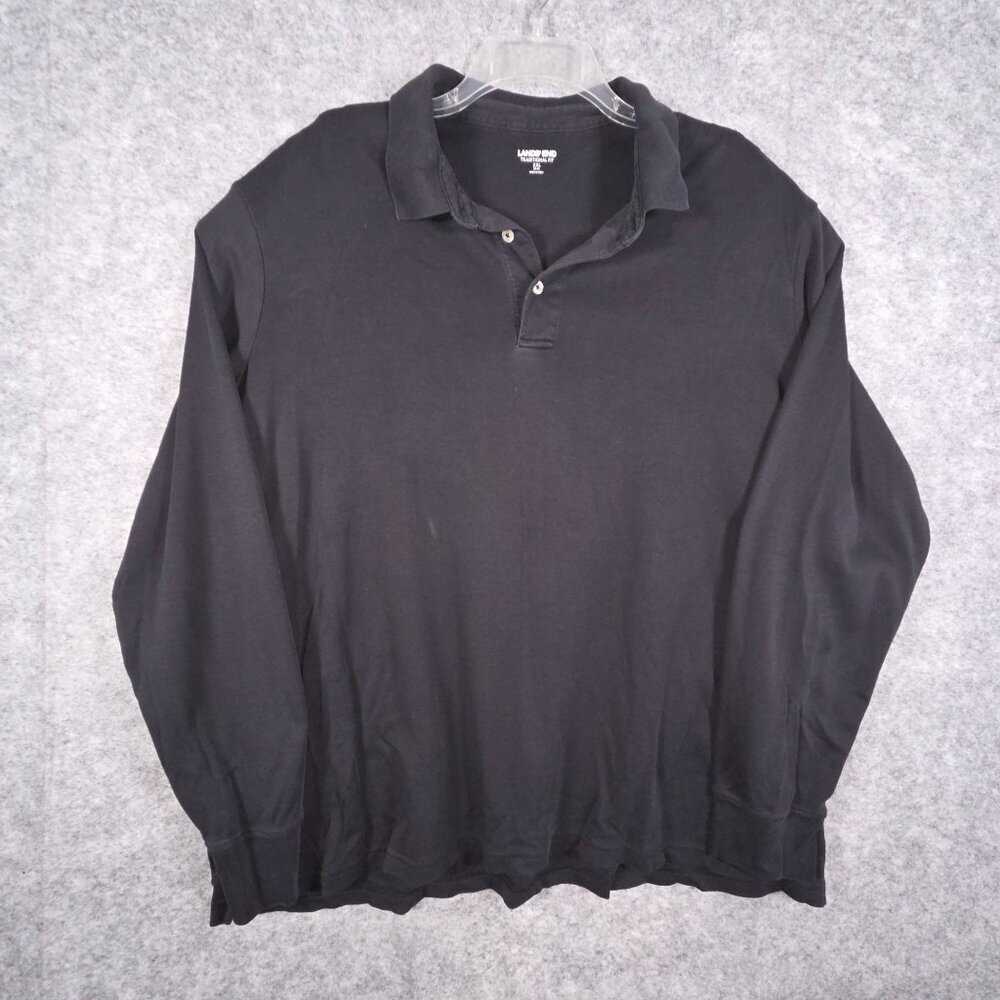 Lands' End Women's Long Sleeve Polo Shirt Traditional Fit Black Size XXL Preppy